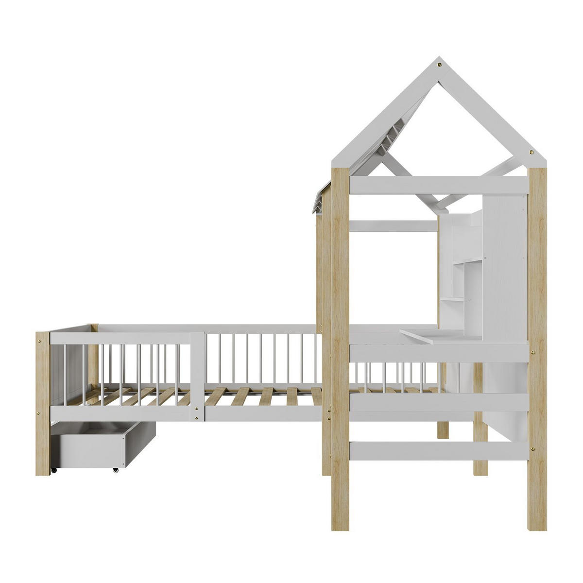 KINDERBETT Yari 90x200 cm Weiß/Natur - Multicolor, Holz (90/200cm) - Juskys