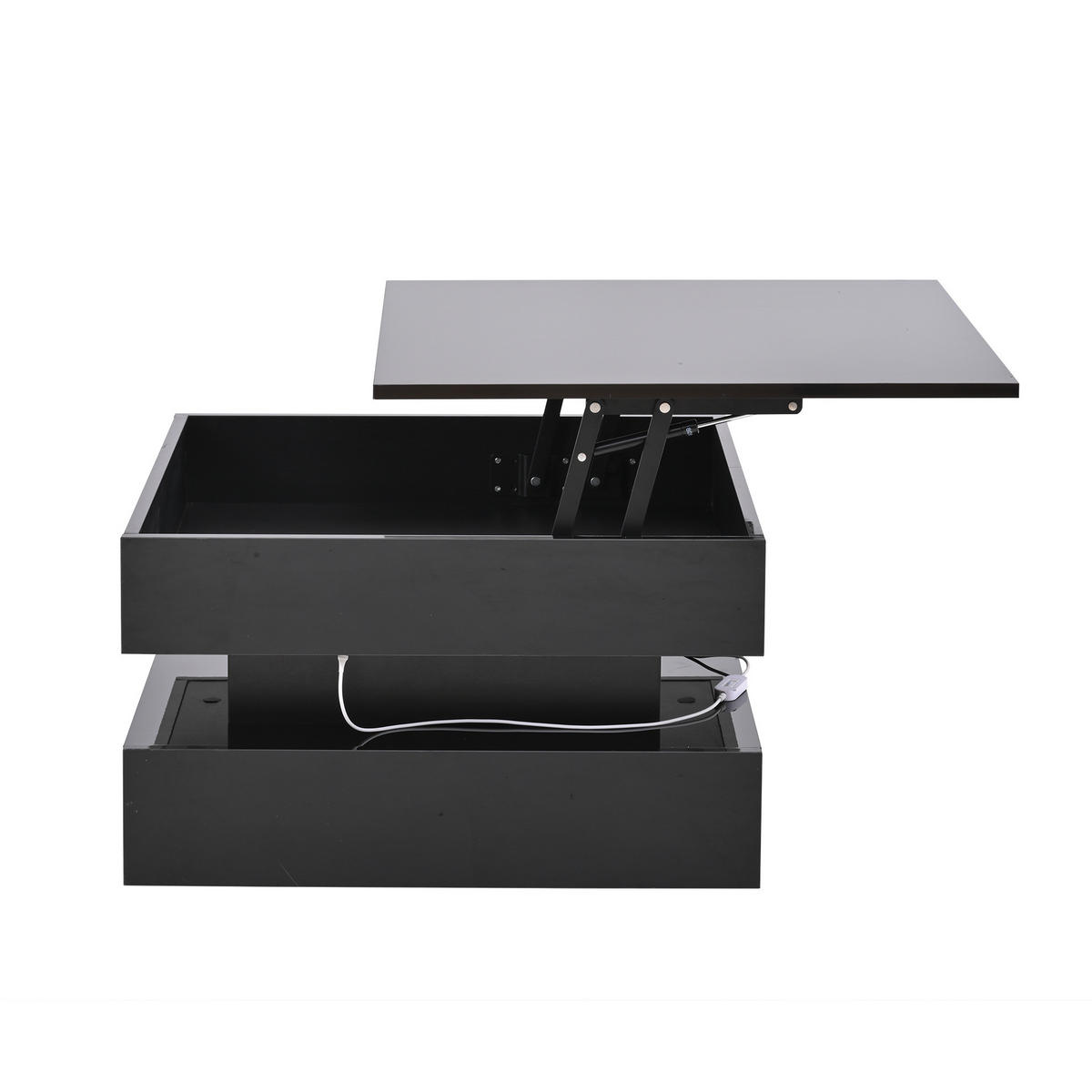 KONFERENČNÍ stolek 65/65/38,5 cm černý z dřevotřísky se zvedací deskou a LED osvětlením - černá, kompozitní dřevo (65/65/38.5cm) - OKWISH