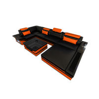 SOFA Mezzo U Schwarz Orange Echtleder - Schwarz, Leder (372/78/214cm)