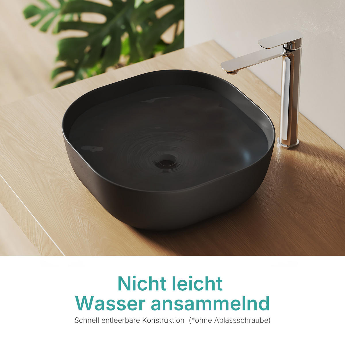 WASCHBECKEN Quadratisch R-Ecken Schwarz 41,5 / 41,5 / 14,5 cm - Schwarz, Keramik (41.5/14.5/41.5cm) - EMKE