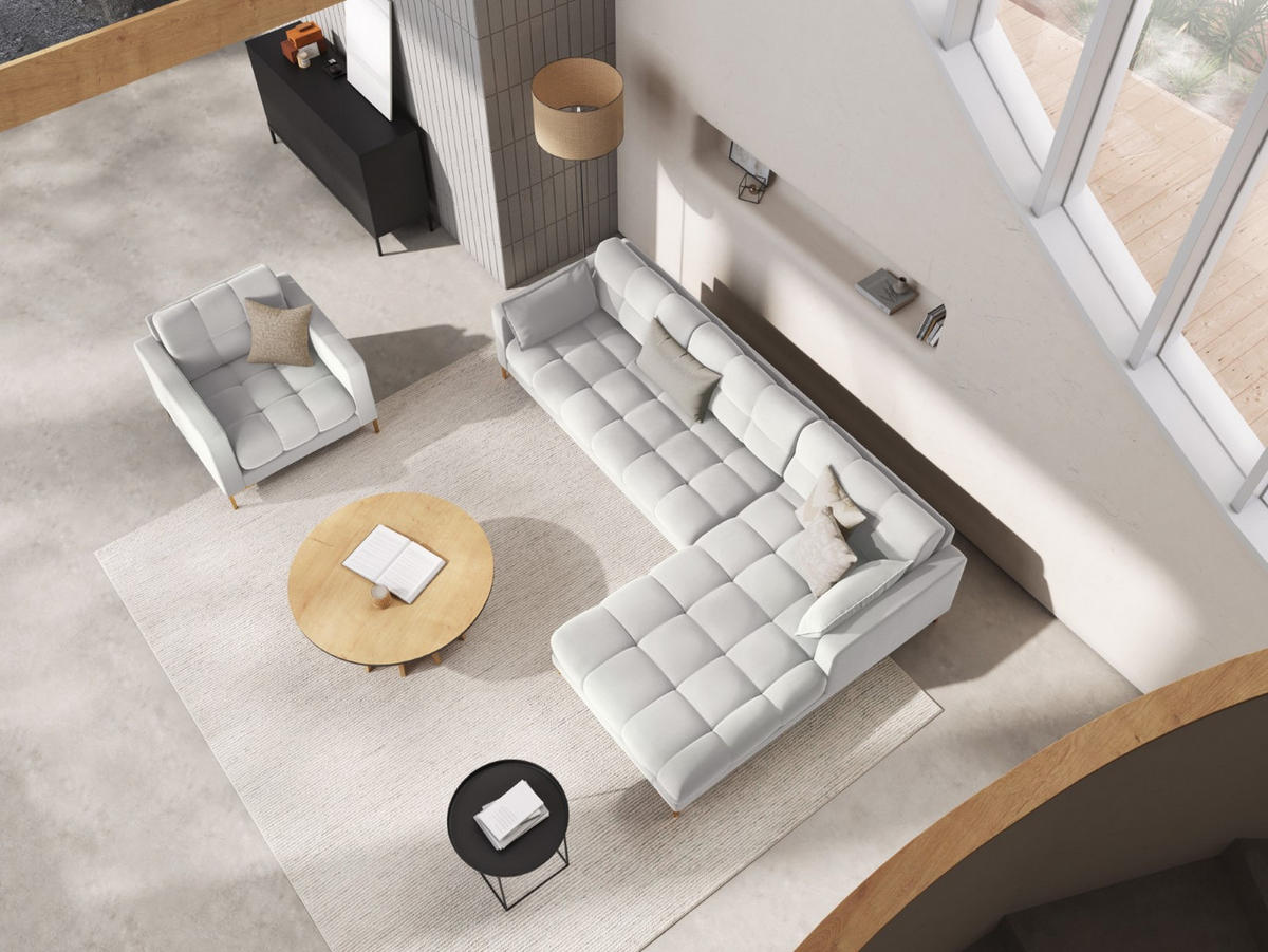 ECKSOFA rechts Mamaia aus Samt silber 5 Sitzplätze - Silberfarben, Textil (185/293cm) - Micadoni