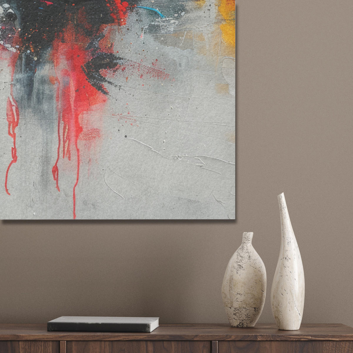 AKUSTIKPANEEL Moderne Kunst - Orange - Grau - Abstrakt 90x90 cm - Hellgrau, Textil (90/0.9/90cm) - MuchoWow