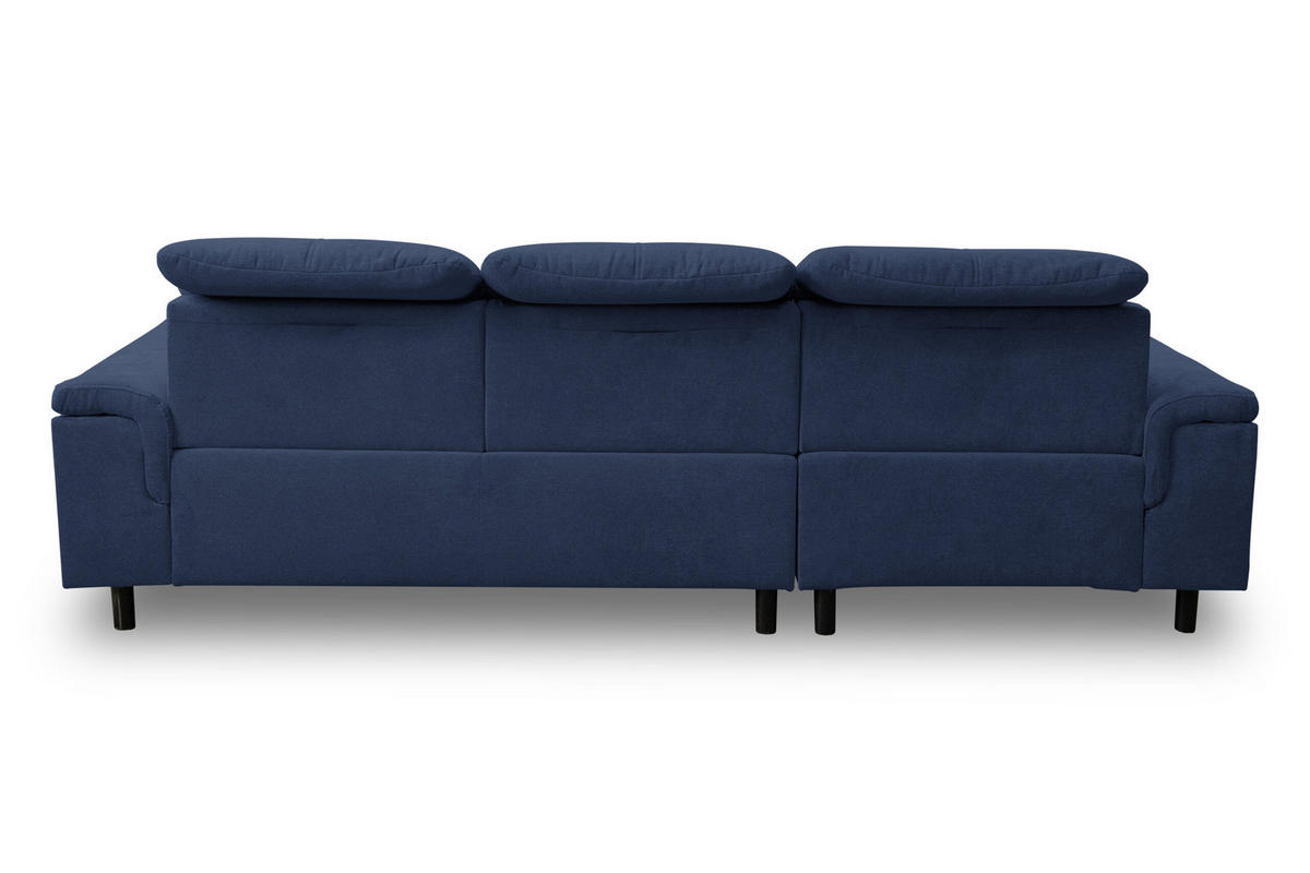 ECKSOFA PANAMA mit Schlaffunktion und Bettkasten, Farbe: Dunkelblau, Velourstoff, Ottomane Links - Dunkelblau, Textil (270/180cm) - VENASI MÖBEL