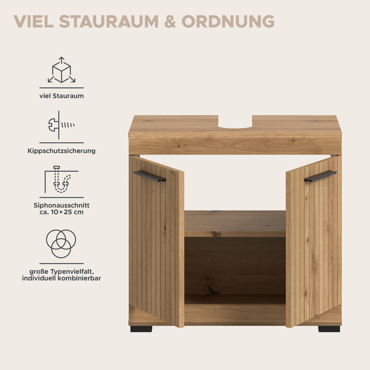WASCHBECKENUNTERSCHRANK SCOUT (B/H/T: ca. 60/56/34 cm) in Artisan Eiche Nachbildung/Artisan Eiche Nachbildung - Eiche Artisan, Holz (60/56/34cm)