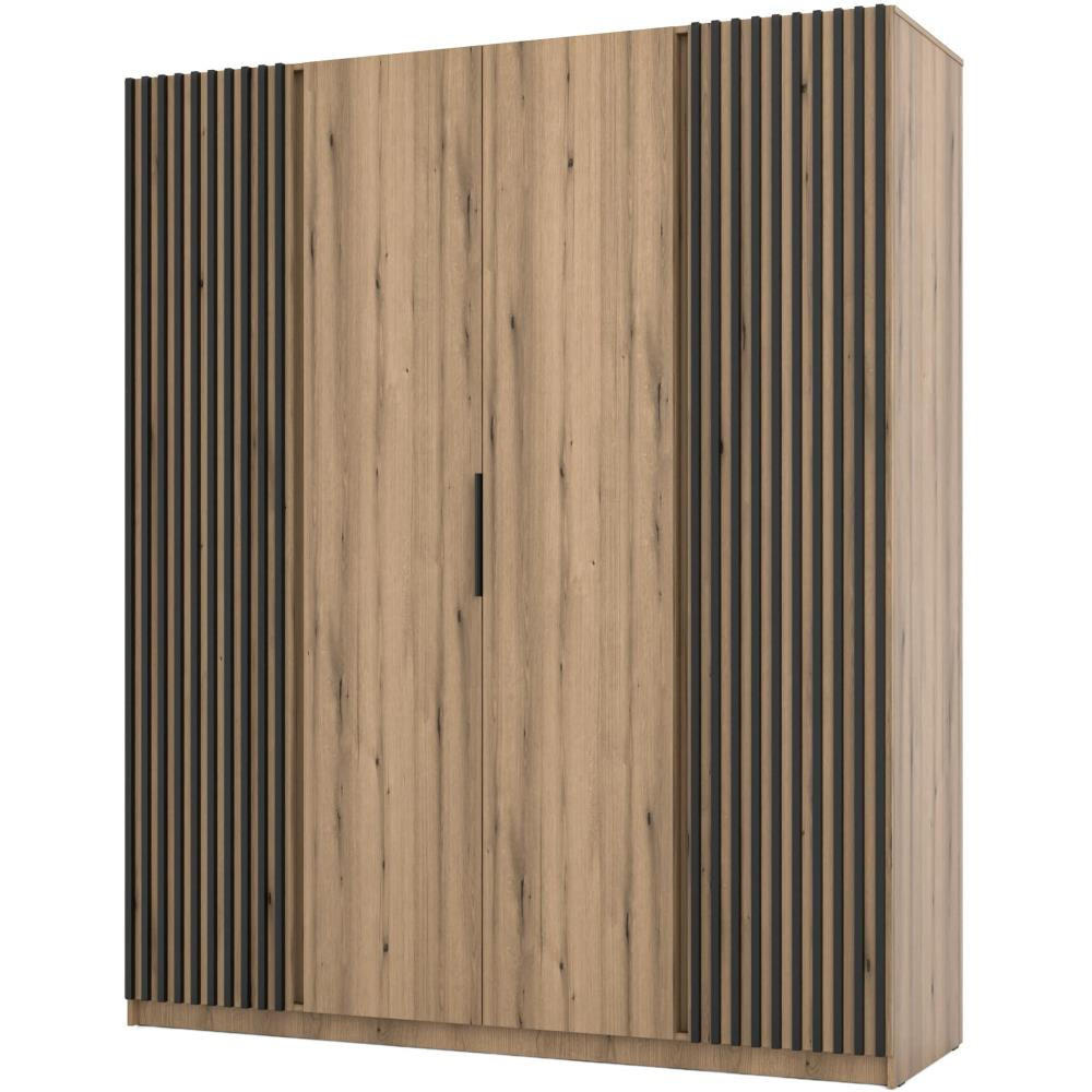 DREHTÜRENSCHRANK Kaya 200/62/239 4-Türig mit Lamellen - Eichefarben/Schwarz, Holzwerkstoff (200/239/62cm) - Beautysofa