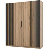 DREHTÜRENSCHRANK Kaya 200/62/239 4-Türig mit Lamellen - Eichefarben/Schwarz, Holzwerkstoff (200/239/62cm) - Beautysofa