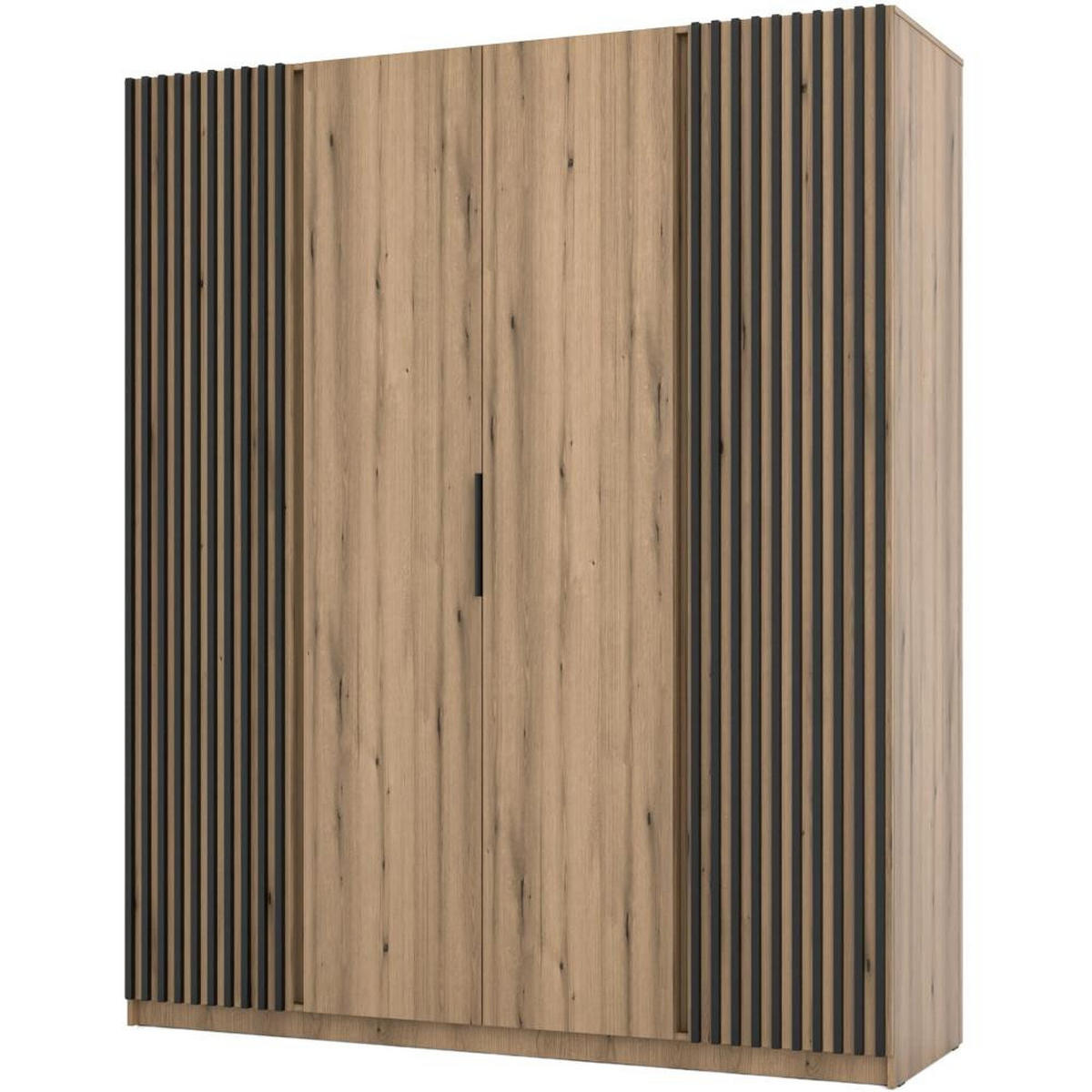 DREHTÜRENSCHRANK Kaya 200/62/239 4-Türig mit Lamellen - Eichefarben/Schwarz, Holzwerkstoff (200/239/62cm) - Beautysofa