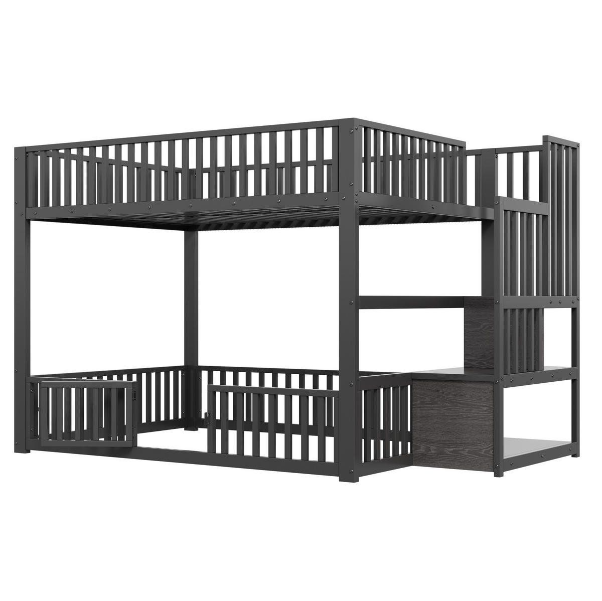 ETAGENBETT 140/200 cm schwarz aus Metall/MDF mit LED - Schwarz, Holzwerkstoff (140/200cm) - OKWISH