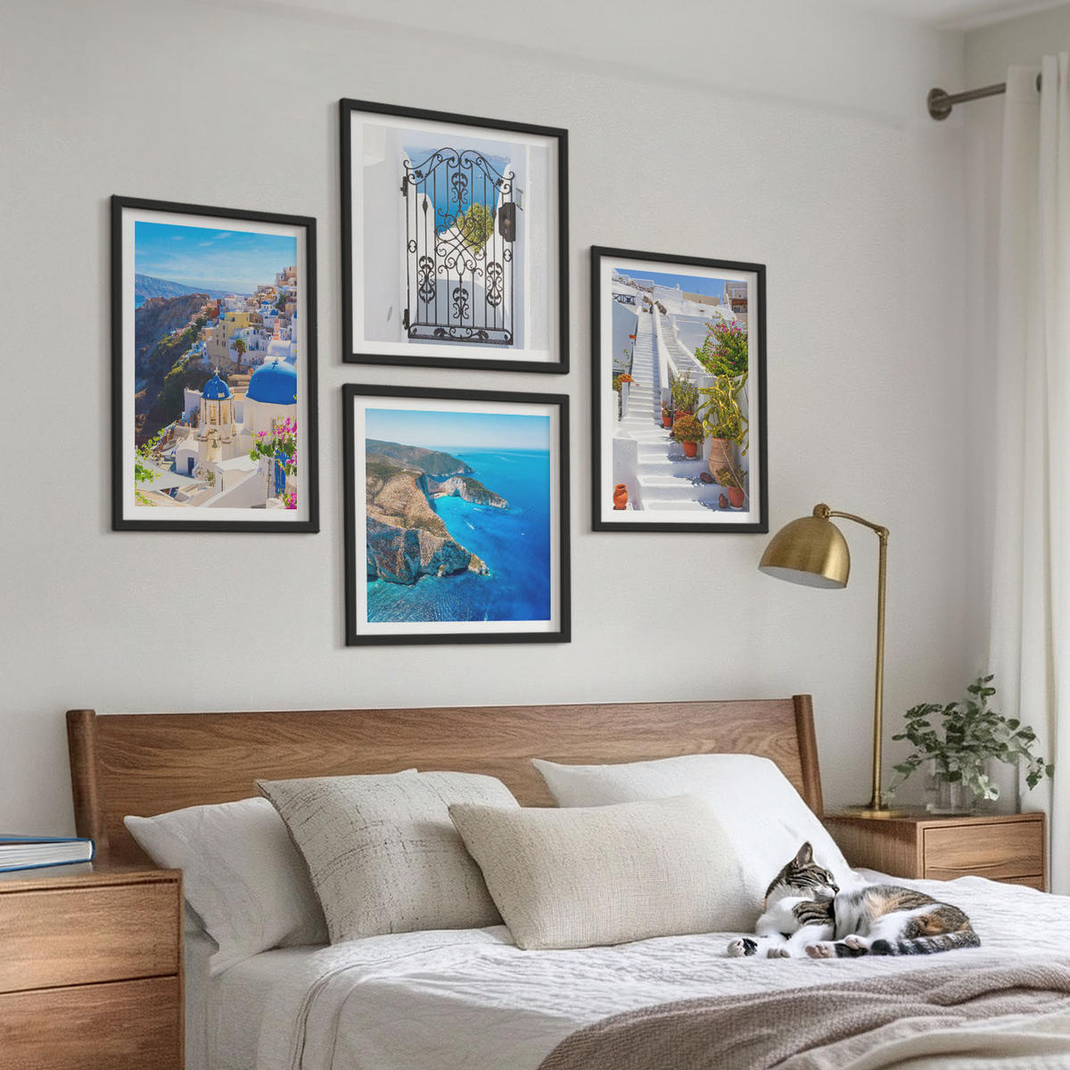 BILDER SET 4er Set - 50x50 cm & 40x60 cm Schwarzer Rahmen - Griechische Architektur auf Santorin, Oia - Schwarz, Kunststoff (50/50cm) - TULUP