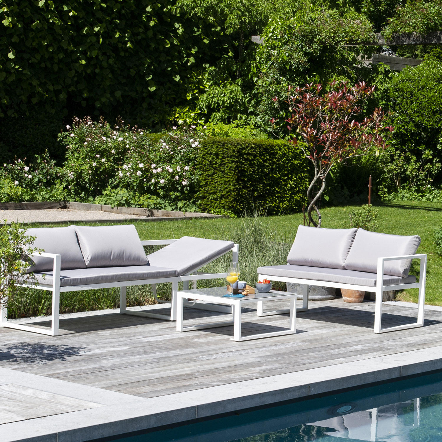 GARTENSALON Ibiza Grau und Weiß 4 Plätze - Weiß/Grau, Metall - Happy Garden