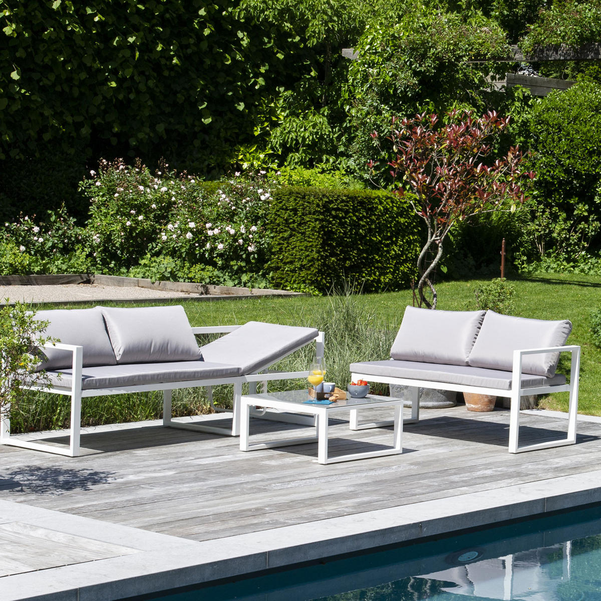 GARTENSALON Ibiza Grau und Weiß 4 Plätze - Weiß/Grau, Metall - Happy Garden