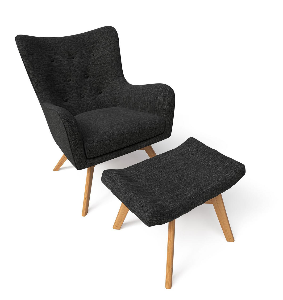 OHRENSESSEL Manhattan Relaxsessel mit Hocker | Modern & Design Grau - Dunkelgrau, Textil (67/50/87cm) - Supellex