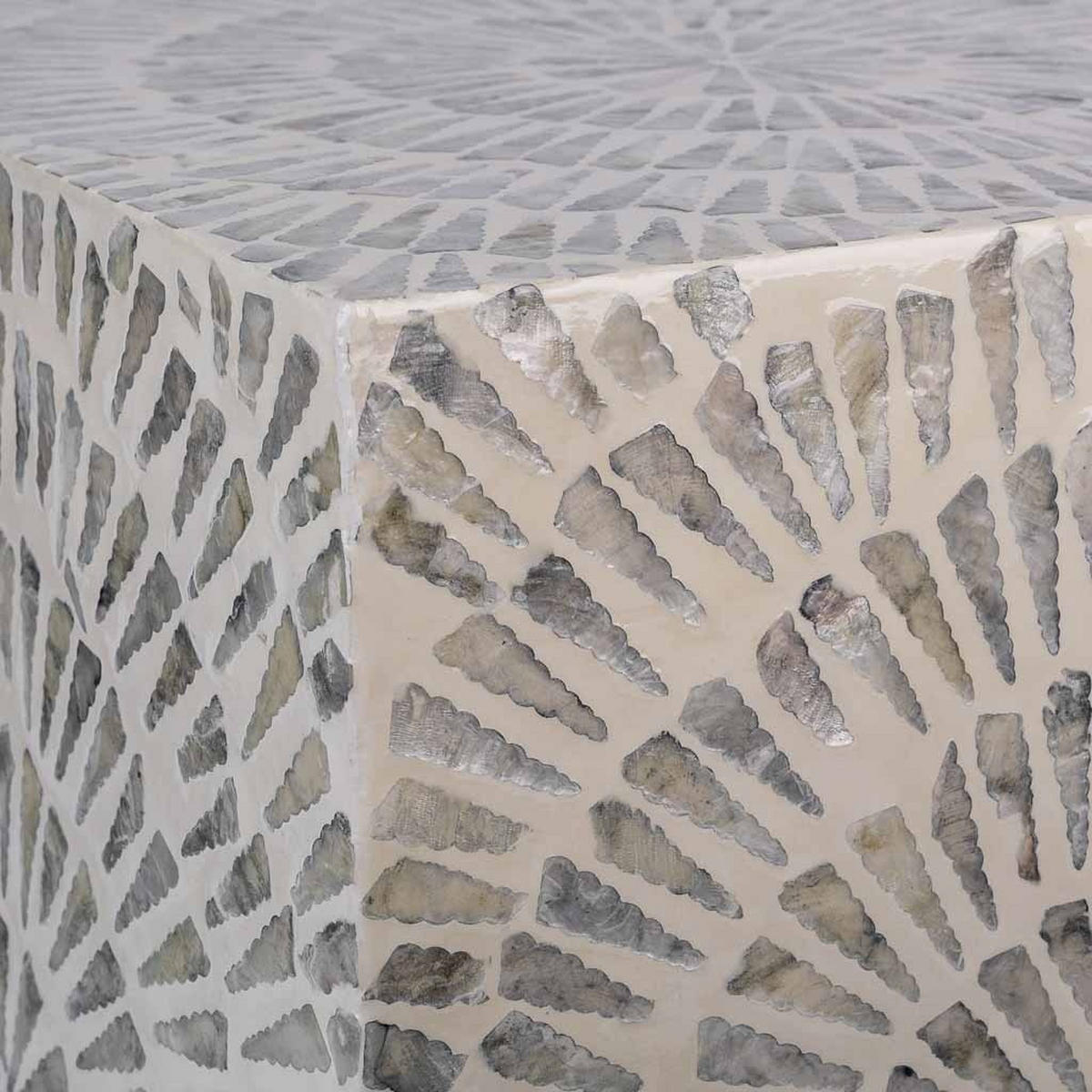 HOCKER aus Holz und Capiz, grau, 35x45cm - Grau, Holz (35/45/35cm) - Wanderlust