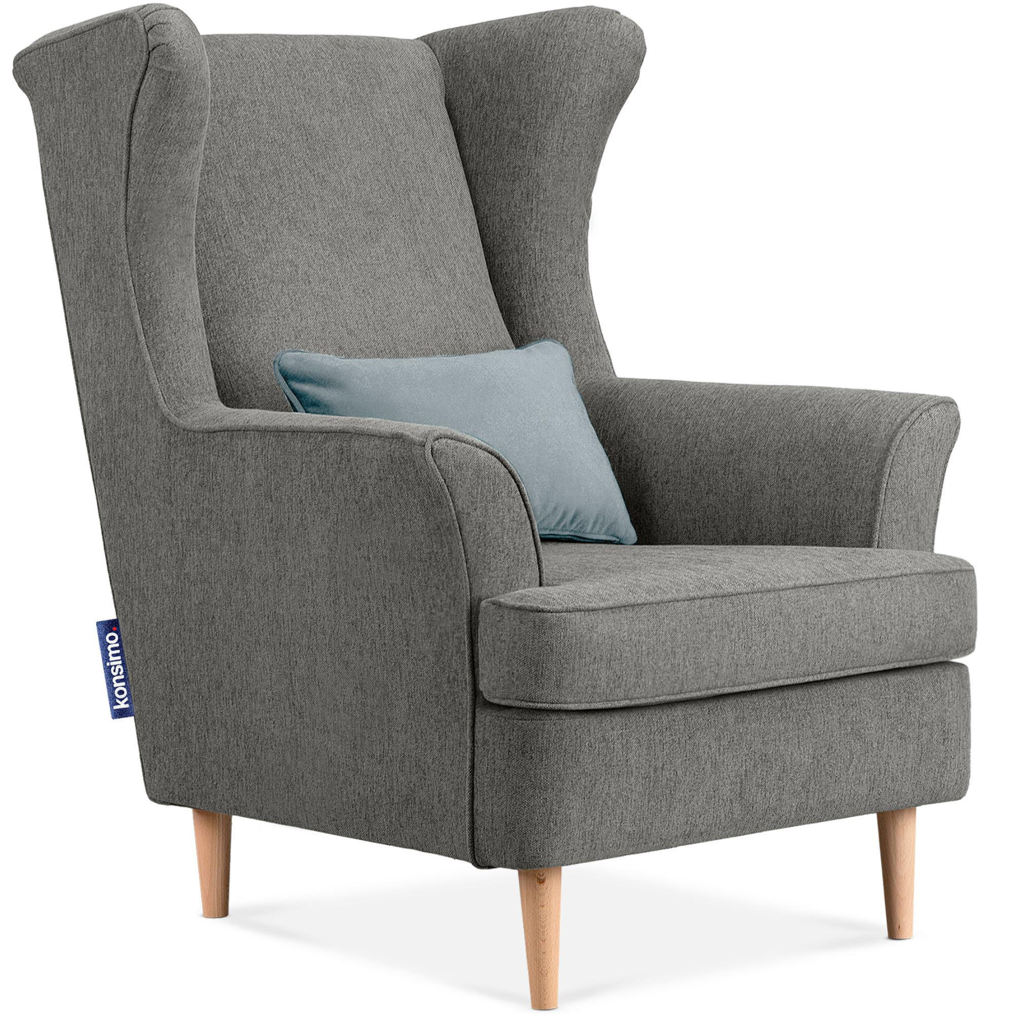 OHRENSESSEL STRALIS inklusive dekorativem Kissen, hellgrau - Hellgrau/Grau, Textil (82/108/80cm) - KONSIMO®