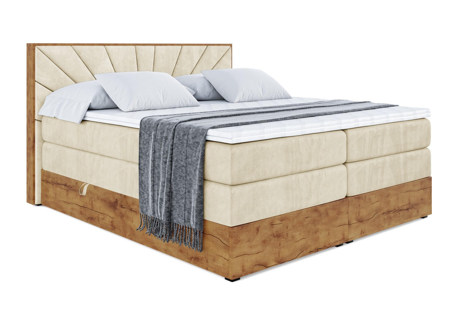 BOXSPRINGBETT mit Matratze H3|H4 und Lattenrost - LOLLI6 KING-160x200 - Beige Monolith - Beige, Holzwerkstoff (160/200cm) - ALTDECOR