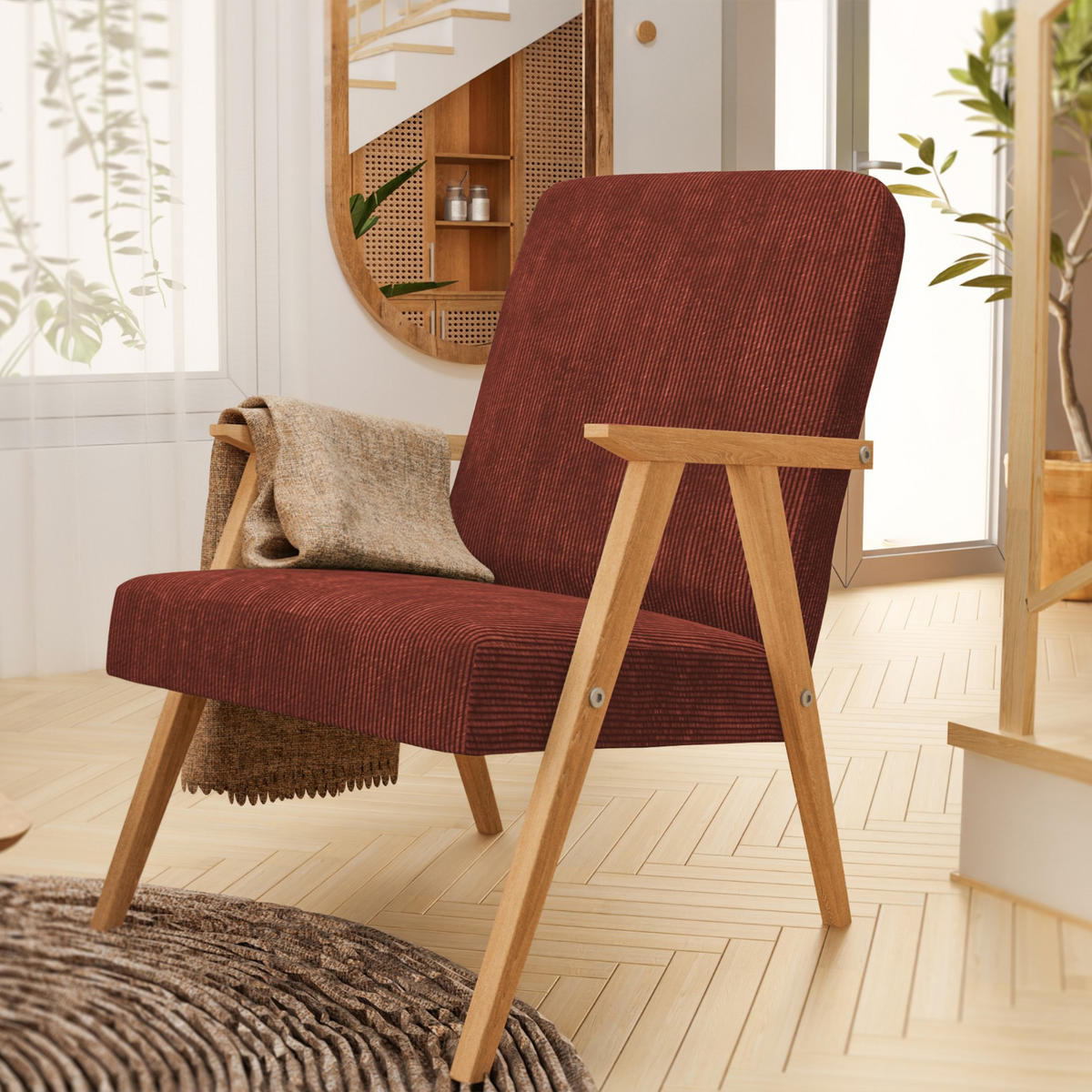 SESSEL Petra 81x63 cm im minimalistischen Stil Scandinavian, Holz, dunkelrot - Dunkelrot, Holz (59/81/63cm) - Margaret Hadas24