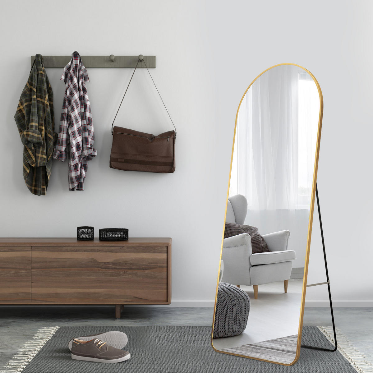 STANDSPIEGEL mit Rahmen Gehärteter Silberspiegel Gold 147/45 cm - Goldfarben, Glas/Metall (45/147/147cm) - EMKE