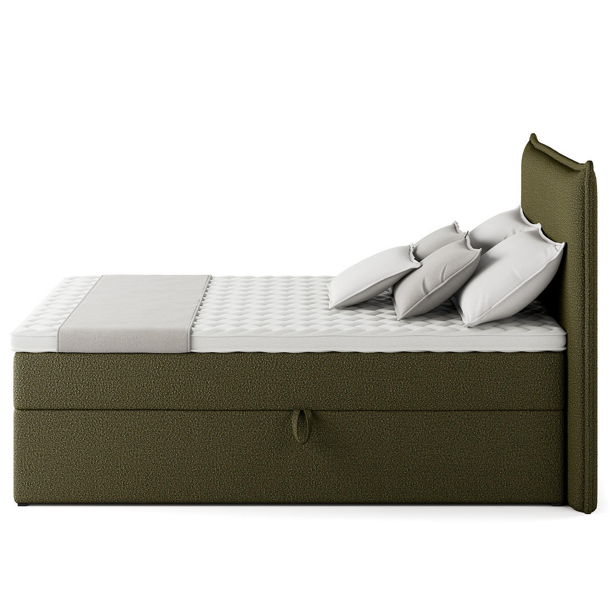 BOXBETT mit Stauraum - Bouclé - Olivgrün, Holzwerkstoff/Textil (140/200cm) - home24