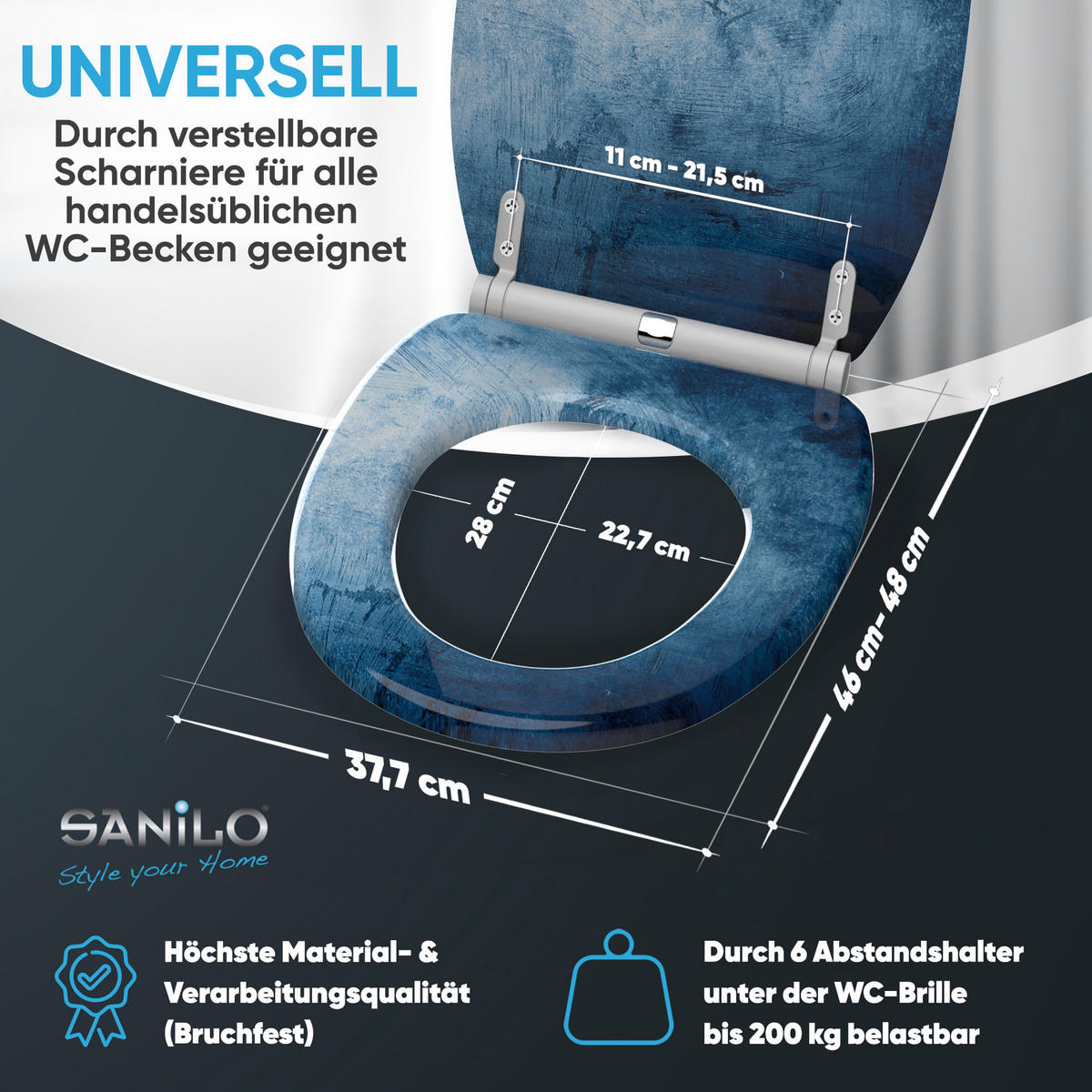 WC-SITZ mit Absenkautomatik & Top Fix Solium - Blau, Holzwerkstoff (37.7/5.5/48cm) - Sanilo