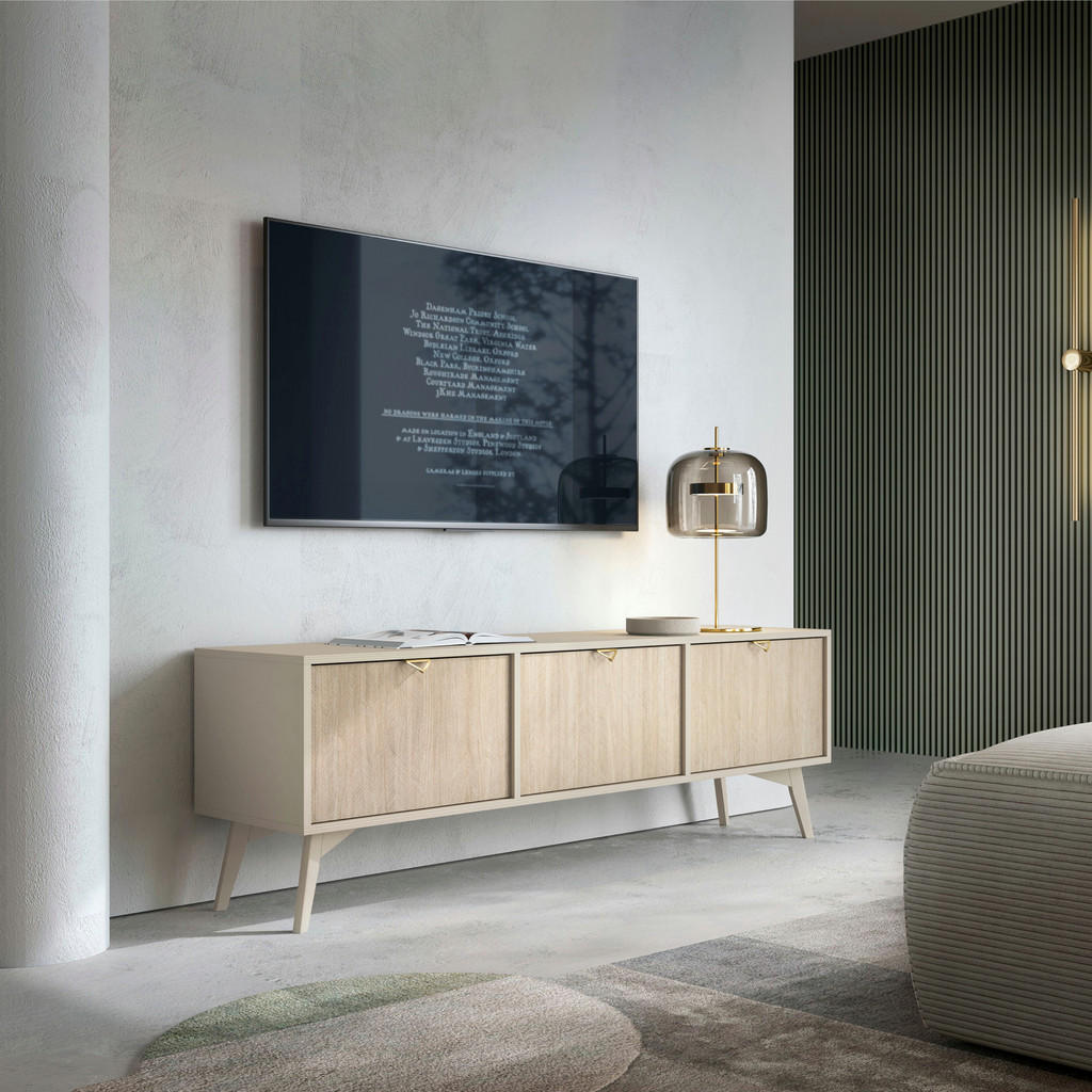 Thumbnail - Komodee Lowboard, Beige, Glas, Holzwerkstoff, 158x52x38 cm, Wohnzimmer, Wohnwände, Lowboards, Lowboards stehend