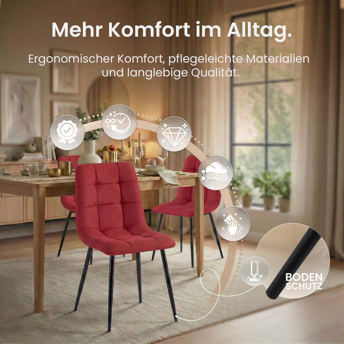 STUHL Stoff Rot - Rot/Schwarz, Textil/Metall (45/84/55cm) - CLP