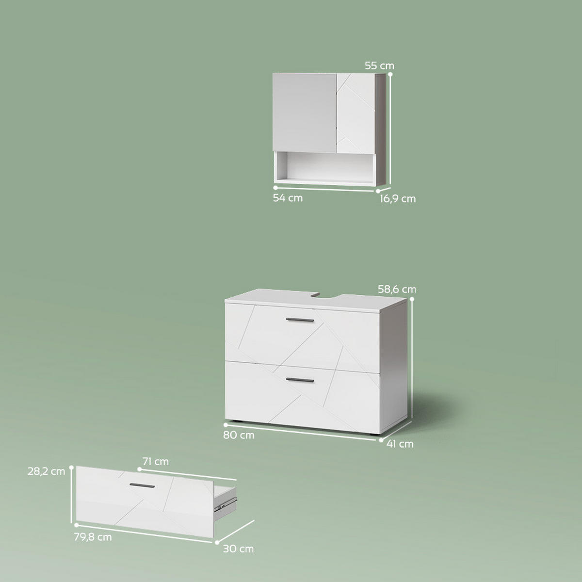 BADMÖBEL-SET Ronco Weiß Hochglanz 2 Teile - Weiß Hochglanz/Weiß, Holzwerkstoff (80/58/41cm) - Livinity®