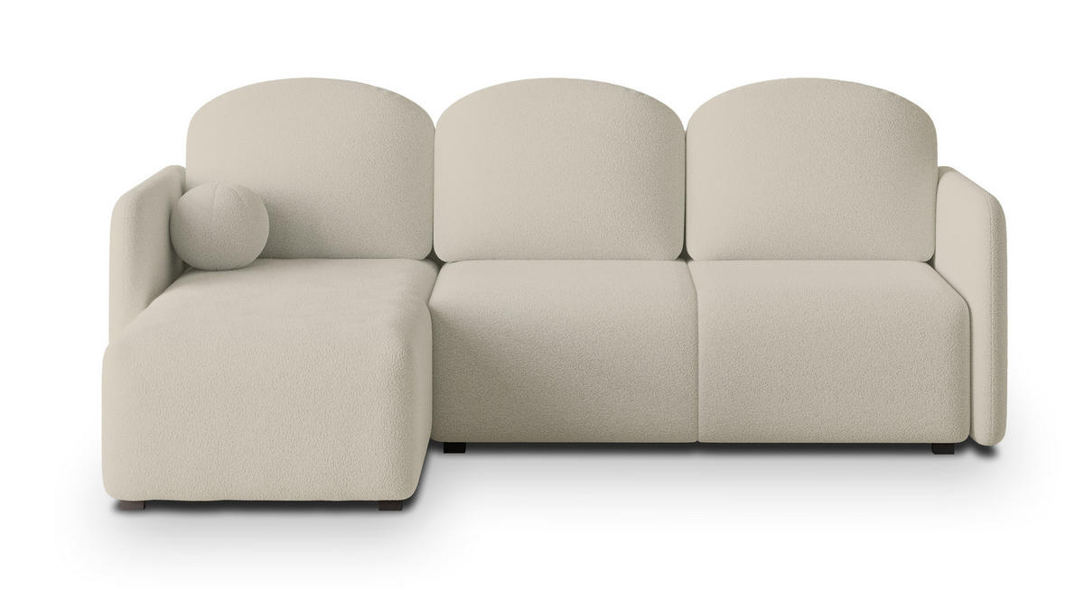 ECKSOFA SUVINO Creme Boucle-Stoff mit Schlaffunktion - Creme, Holz (230/143cm) - MASSENO