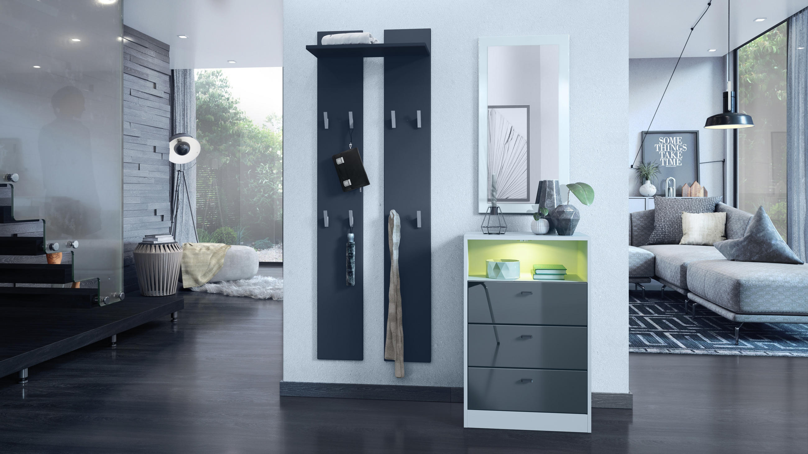 KOMMODE Pino Fronten in Grau Hochglanz - Grau, Holzwerkstoff (56/86.5/36cm) - Vladon