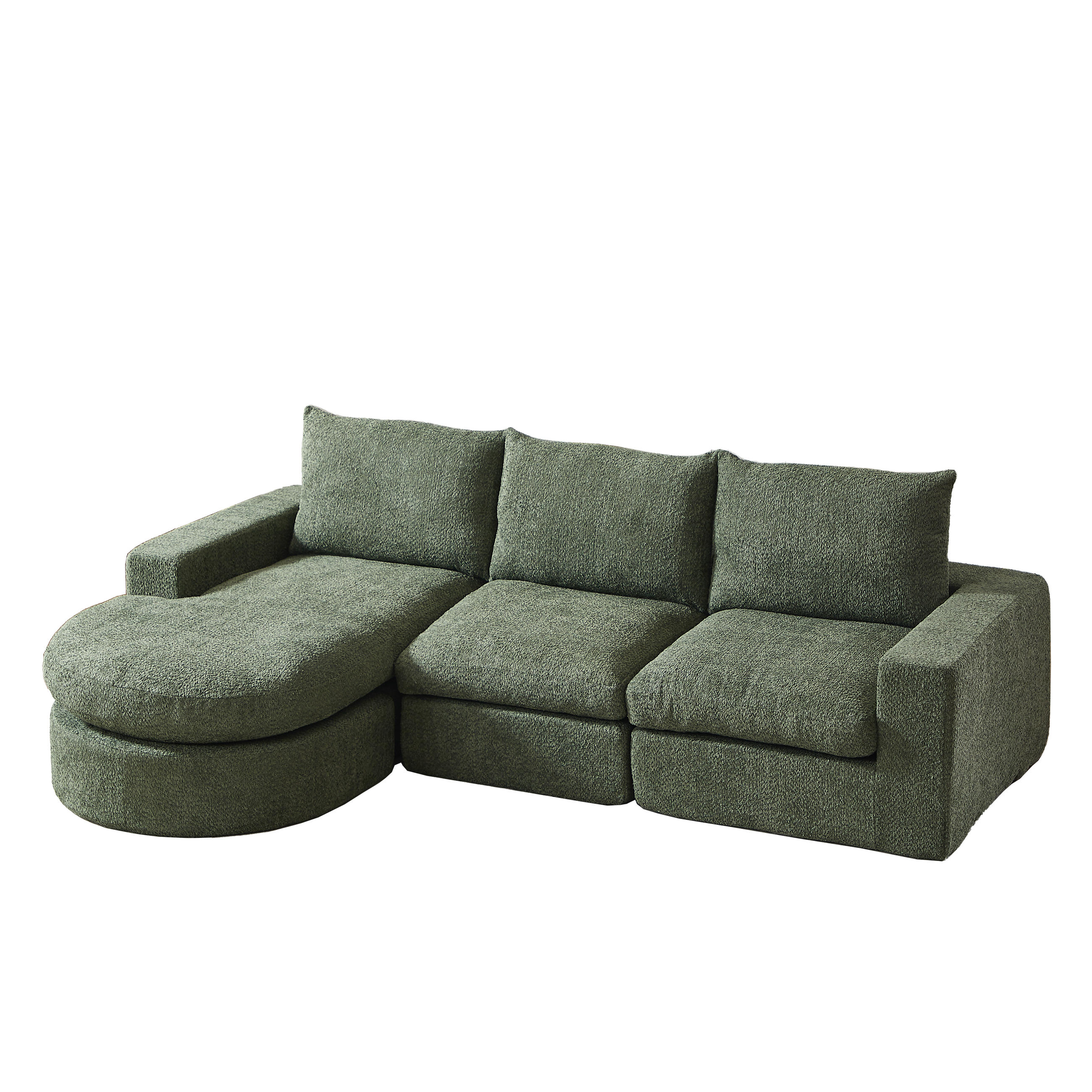 ECKSOFA 3-Sitzer Chenille Grün mit Kissen - Grün, Textil/Metall (250/160cm) - WISHDOR