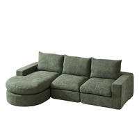 ECKSOFA 3-Sitzer Chenille Grün mit Kissen - Grün, Textil/Metall (250/160cm) - WISHDOR
