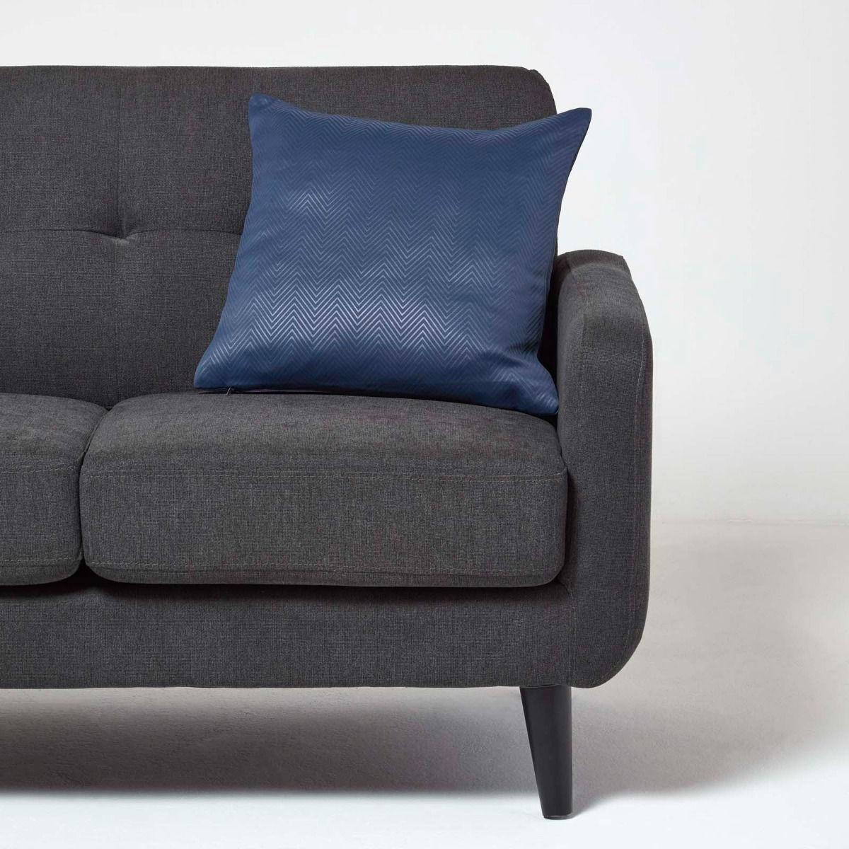 KISSENHÜLLE Fischgrät-Muster 45/45 cm - Dunkelblau, Textil (45/45cm) - Homescapes