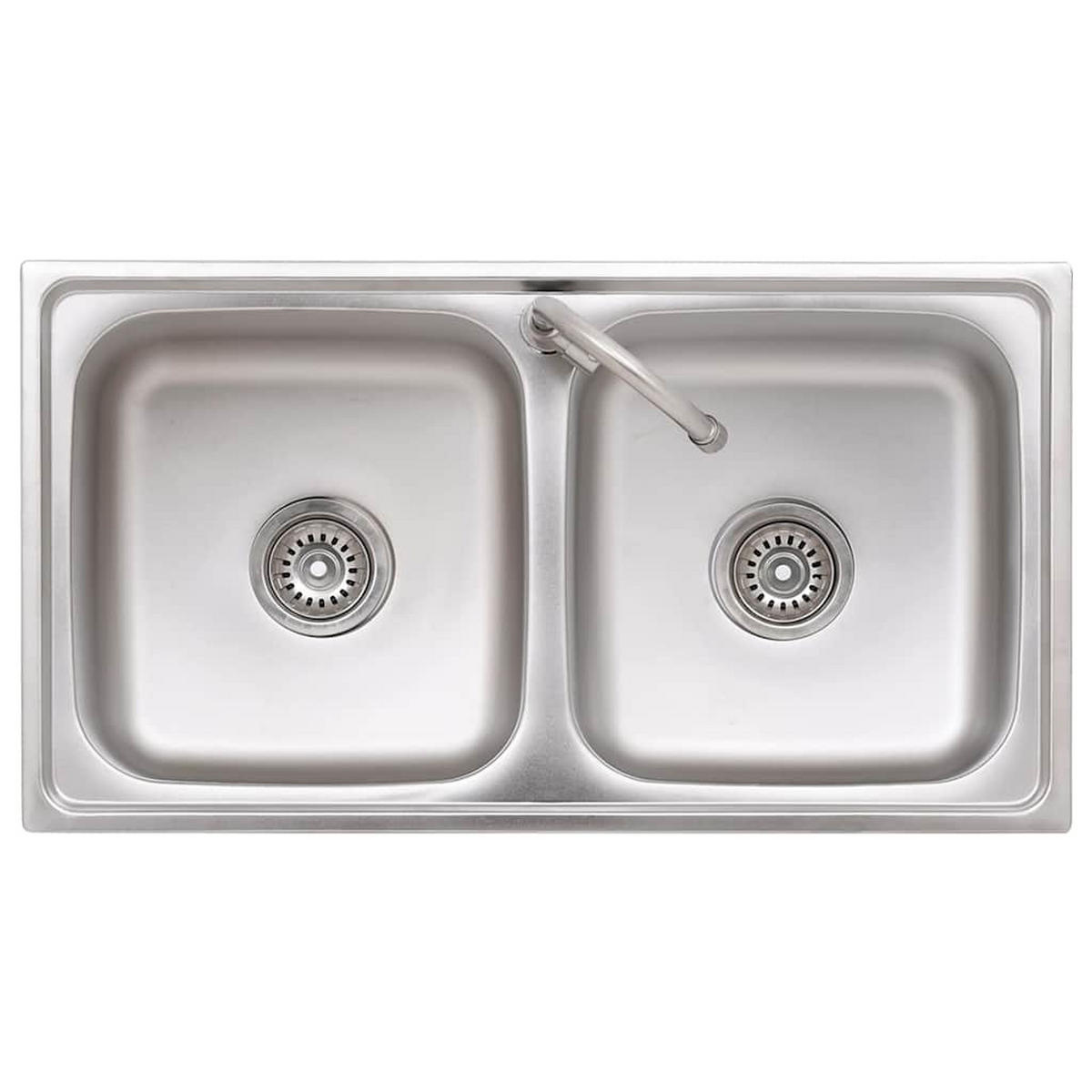 CAMPING-SPÜLE Mit Doppelbecken Und Wasserhahn Edelstahl - Silberfarben, Metall (43/85.5/78cm) - vidaXL