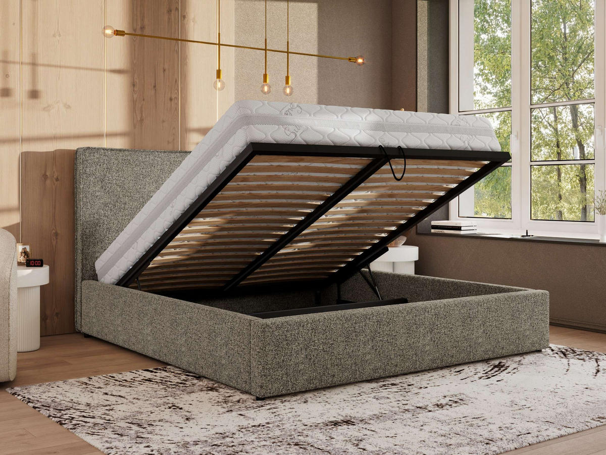 POLSTERBETT CORIVO CLASSIC 140/200 - Grau Strukture - Schaum-Matratze - Grau, Textil (140/200cm) - MKS