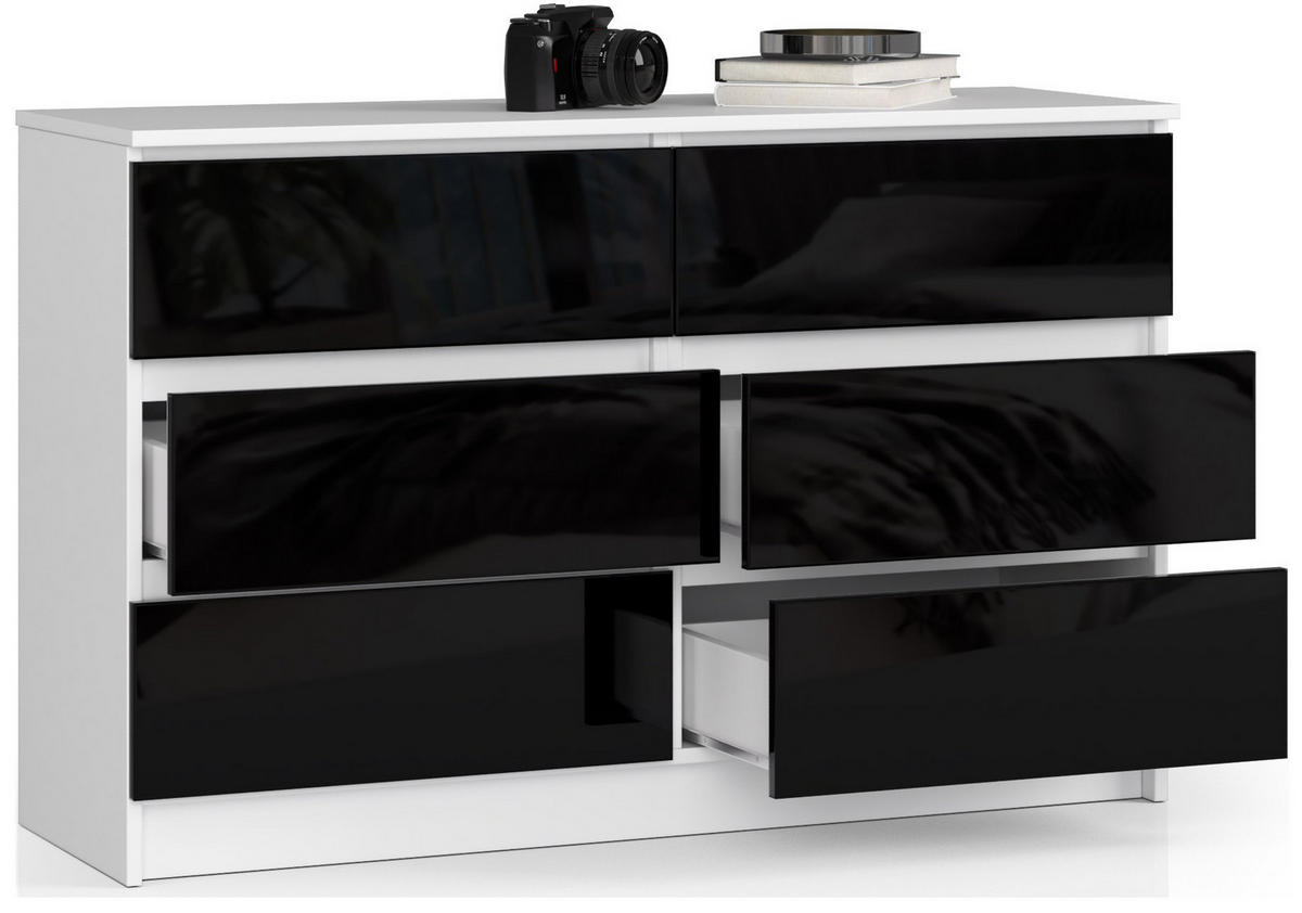 KOMMODE Weiß, Schwarz Glanz 77/120/40 - Weiß, Holzwerkstoff (120/77/40cm) - RAUMHIRSCH FURNITURE