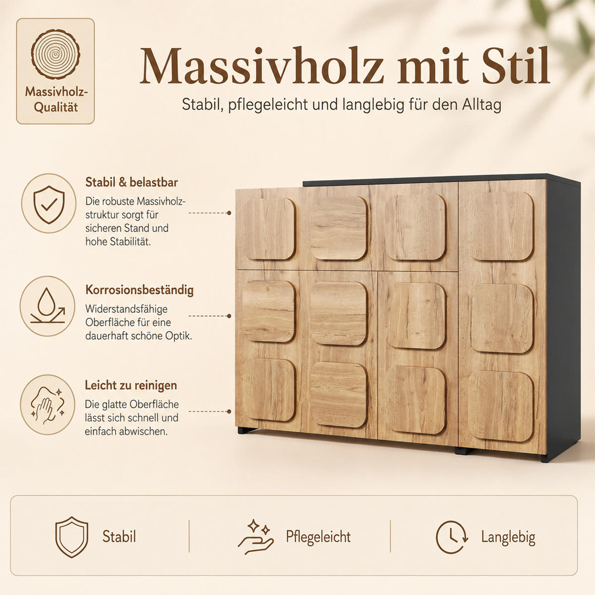 SIDEBOARD mit 3D-Front, flexible/L-Form, 3 Türen 1 Schublade, Holzoptik, Schwarz - Schwarz, Holzwerkstoff (107.5/83.5/35cm) - LVHOM