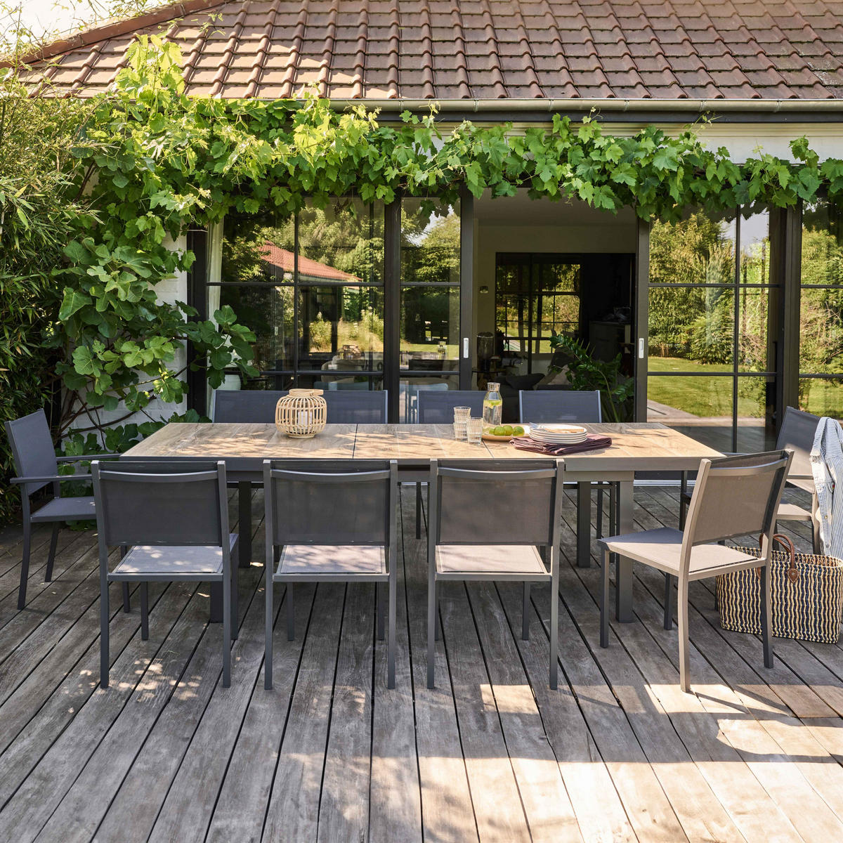 GARTENTISCH ., Braun/Grau - Grau, Metall (260/100/75cm) - Oviala
