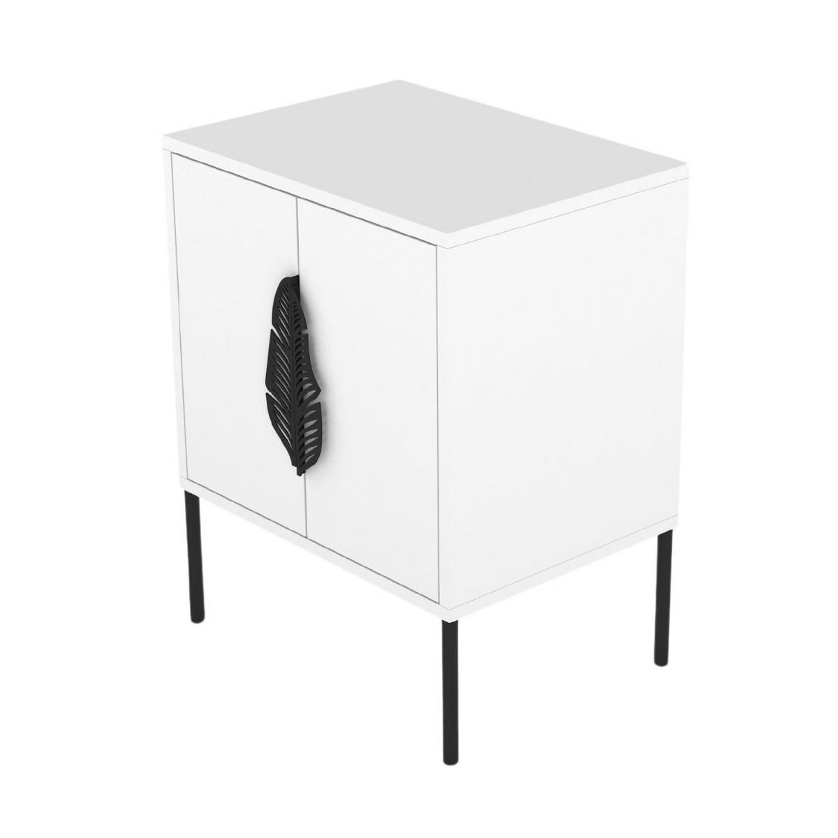 NACHTTISCH Merlin, Weiß, Schwarze Details - Schwarz/Weiß, Holzwerkstoff/Metall (54/69/40cm) - Skandica