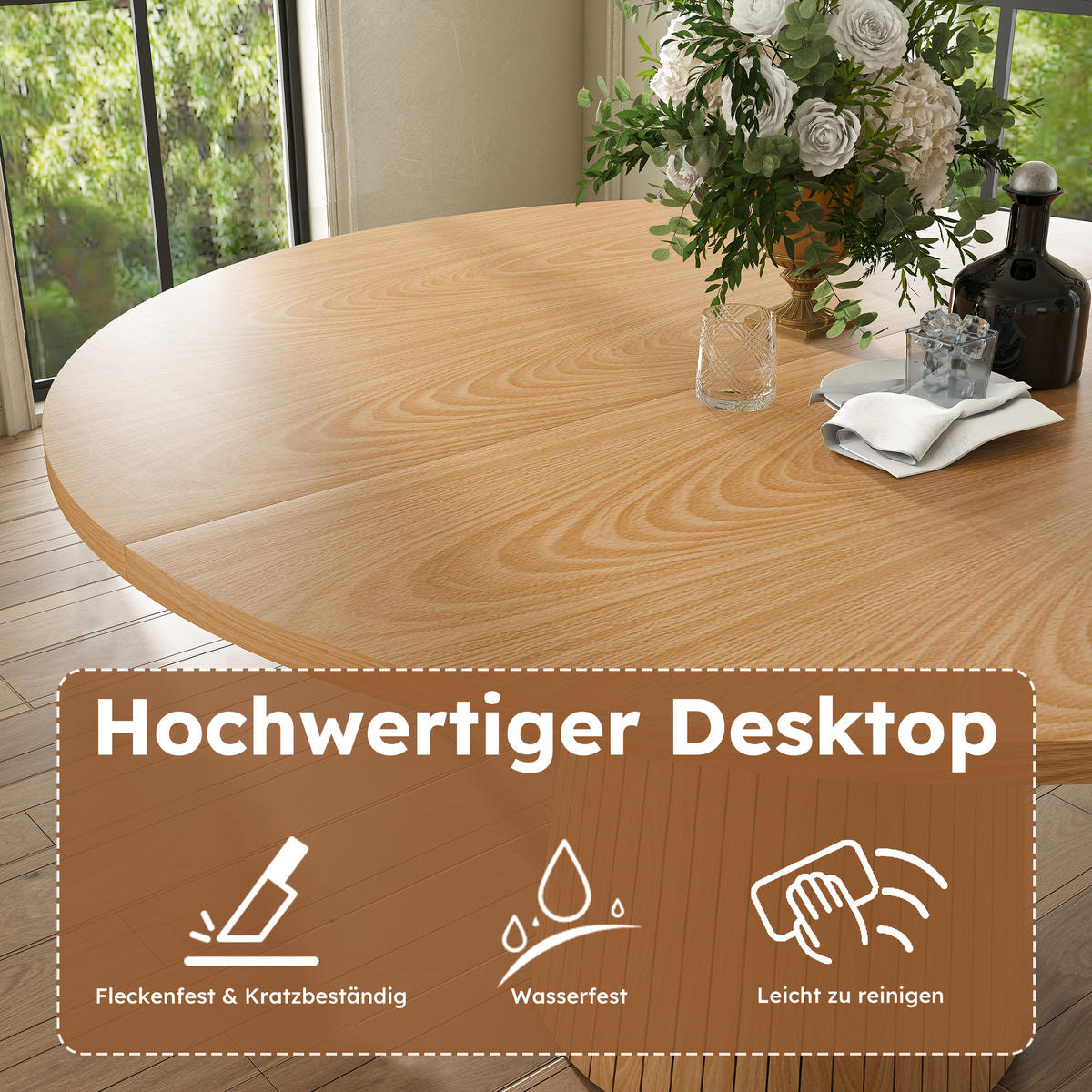 ESSTISCH 110/110/75 cm in Eichenoptik mit MDF-Tischplatte und Säulenfuß - Naturfarben, Holzwerkstoff (110/110/75cm) - CHICFURN