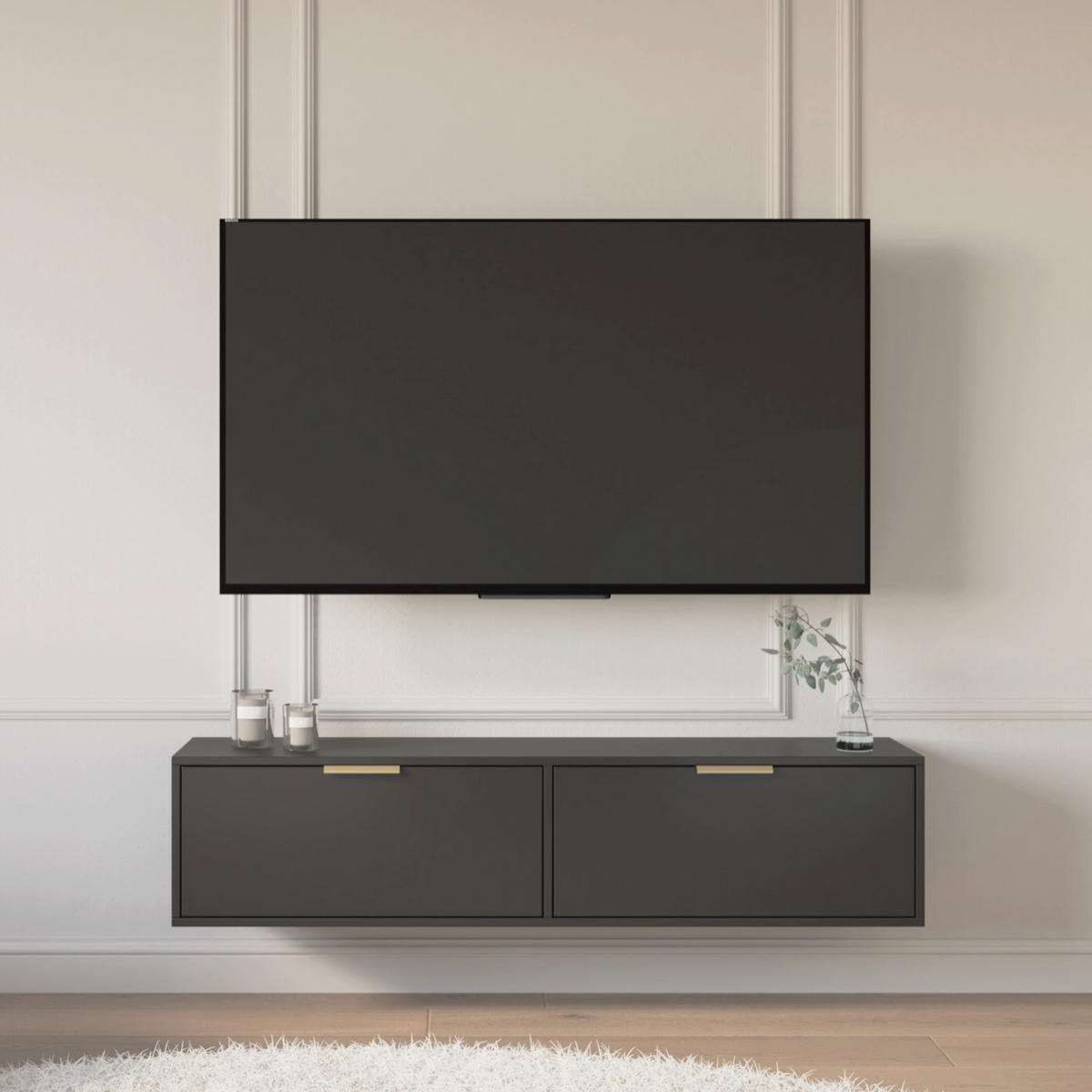 TV-HÄNGEBOARD Vena 2-türig, Schwarz, 140 cm - Goldfarben/Schwarz, Holzwerkstoff/Kunststoff (138.6/30/30cm) - Selsey