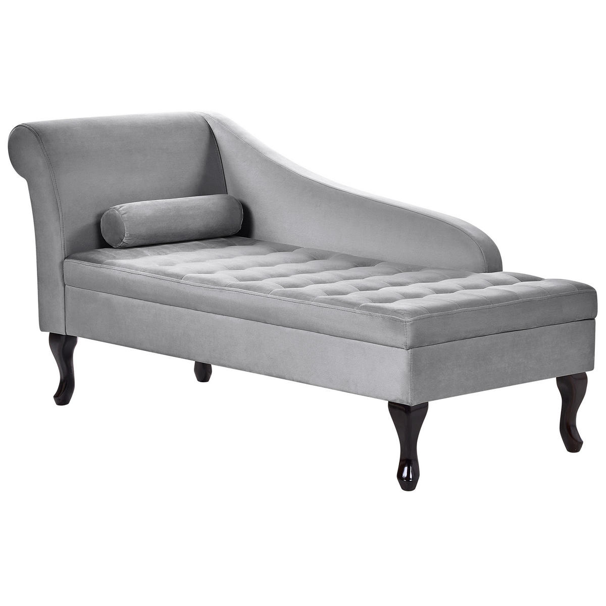 CHAISELONGUE Samtstoff hellgrau mit Bettkasten linksseitig Pessac - Schwarz/Grau, Textil (145/71/62cm) - Beliani