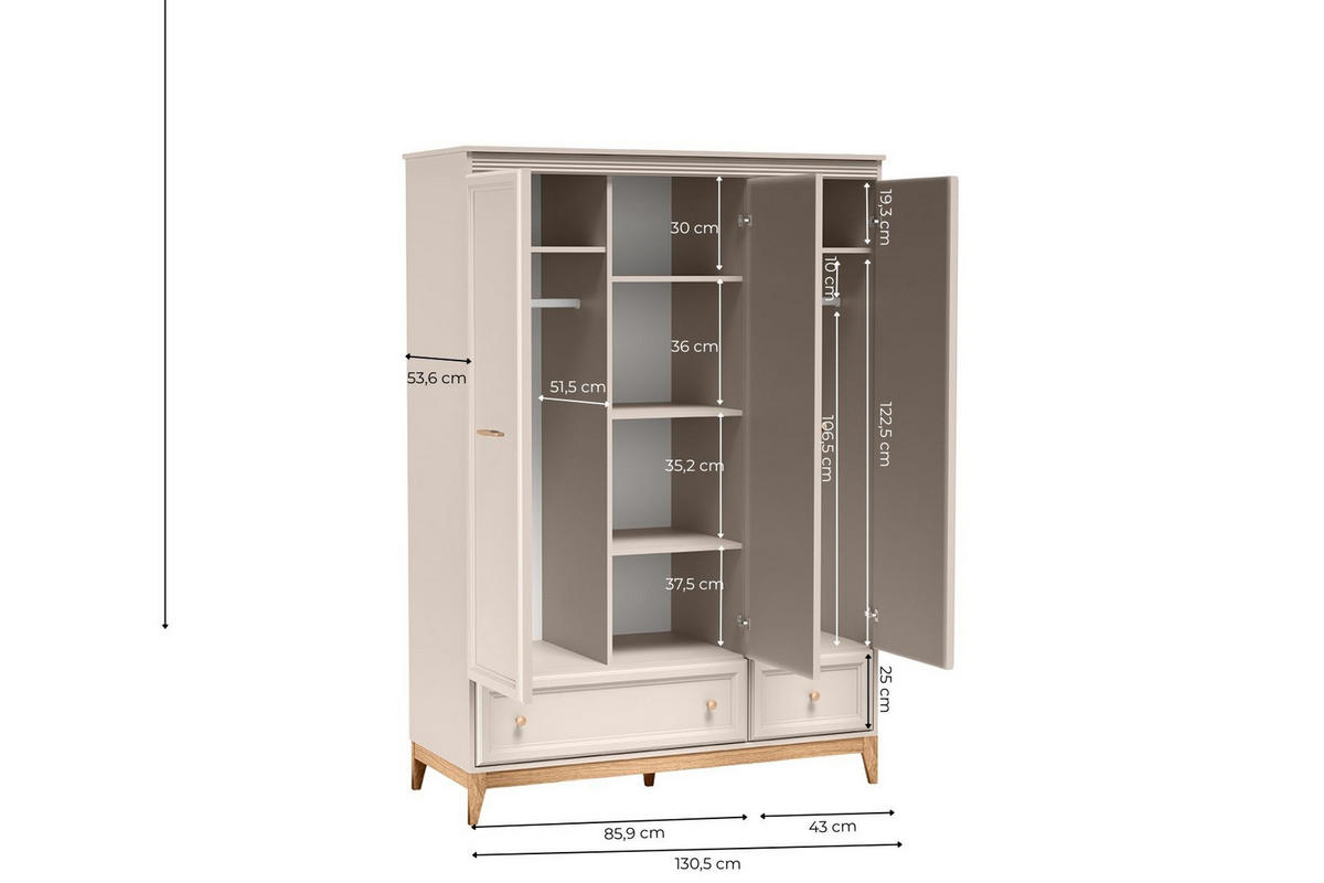 KLEIDERSCHRANK Windsor W-15 135,5 x 193 x 54,5 cm Kaschmir - Kaschmir/Eichefarben, Eichenholz/Holzwerkstoff (135.5/193/54.5cm) - Koseto
