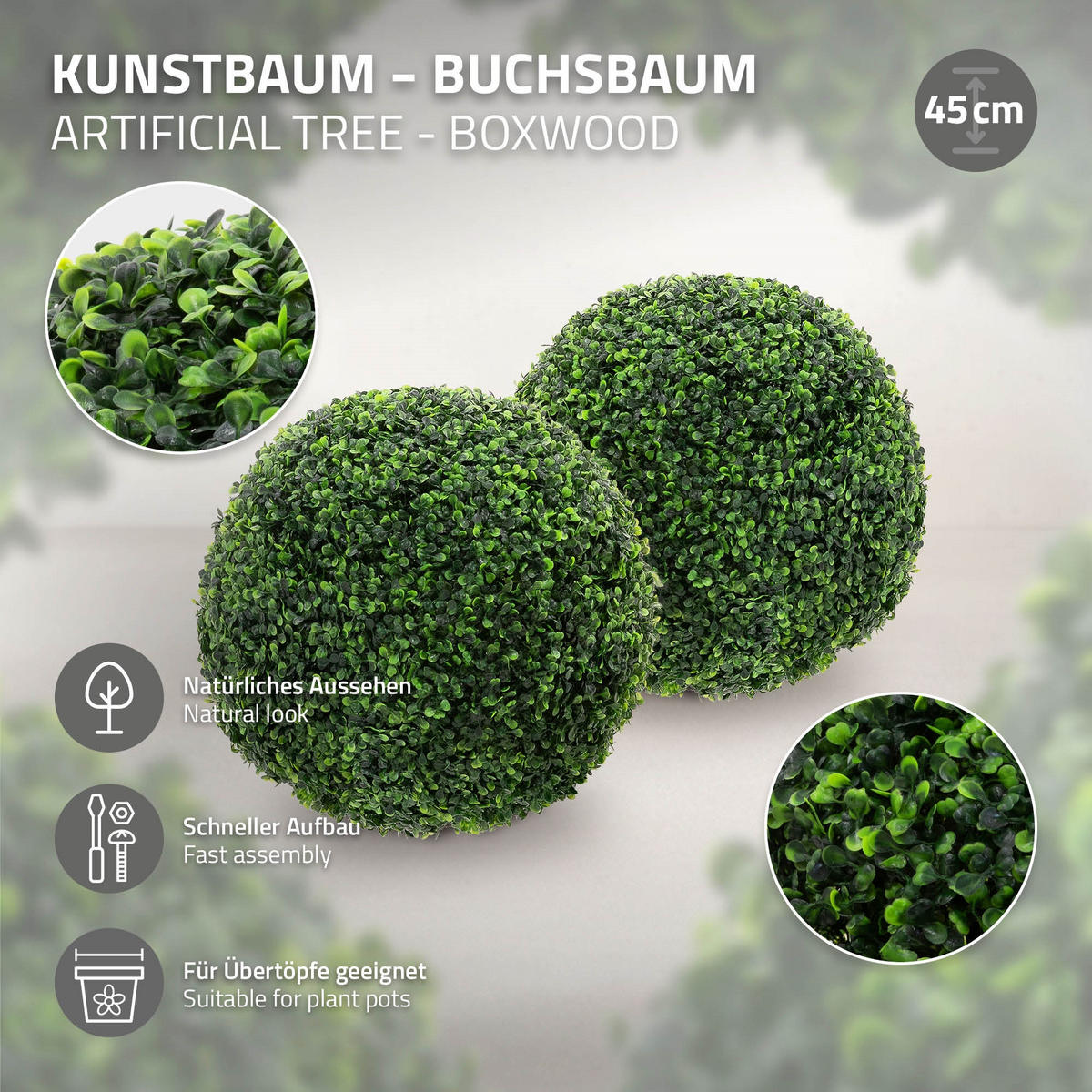 UMĚLÁ zimostrázová koule, sada 2 ks, velká Ø 35 cm, zelená, z plastu - zelená barva, textil/plast (45cm) - ML-DESIGN