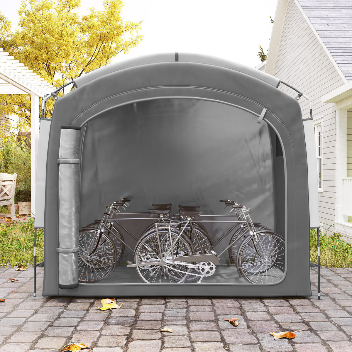 FAHRRADGARAGE DE-12648 205/140/188 cm mit 2 Seitentaschen Dunkelgrau - Dunkelgrau, Textil (150/195/220cm) - ComfortXL
