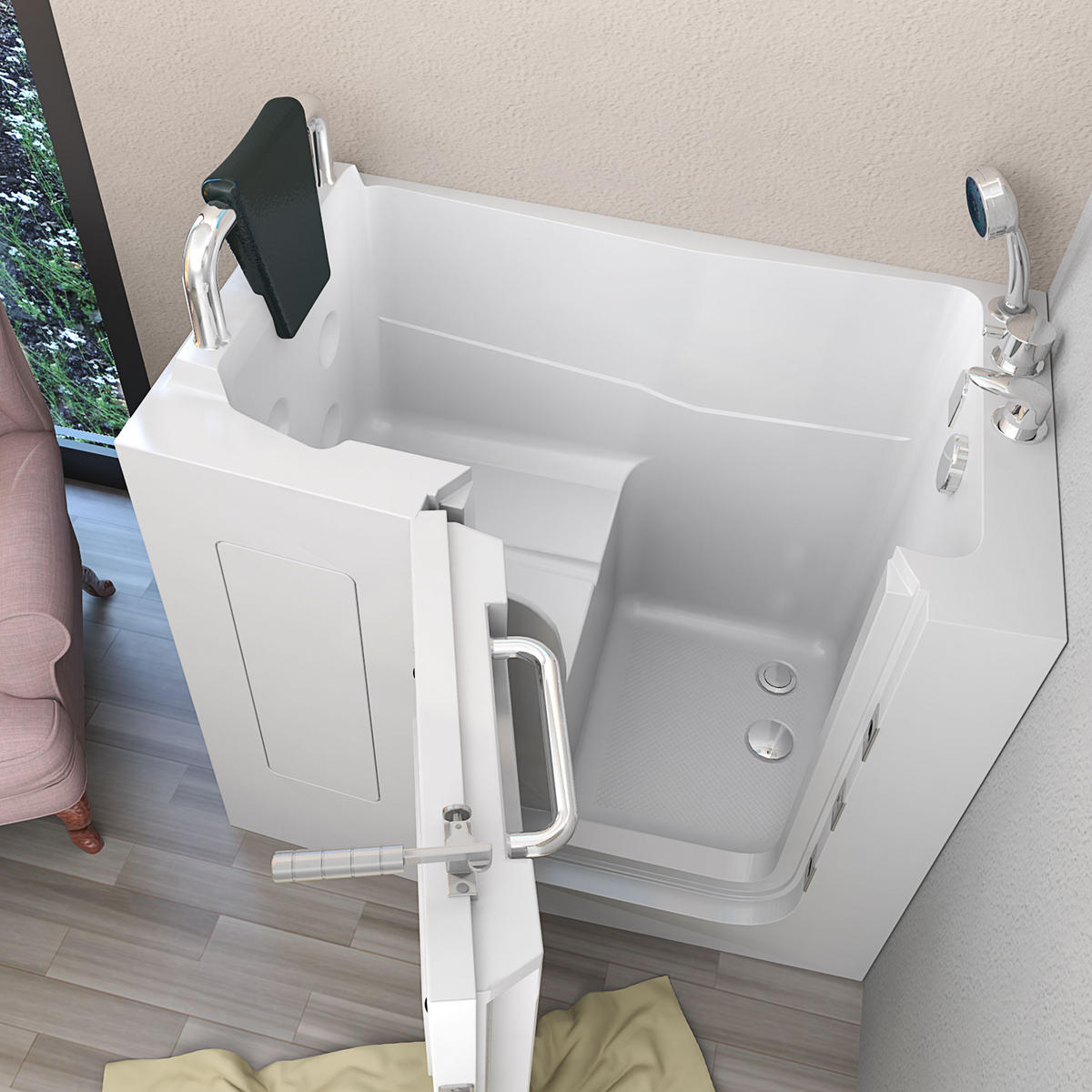 SENIORENWANNE S08-C-L Weiß - Weiß, Glas/Kunststoff (110/114/68cm) - AcquaVapore by Sandra Jentho