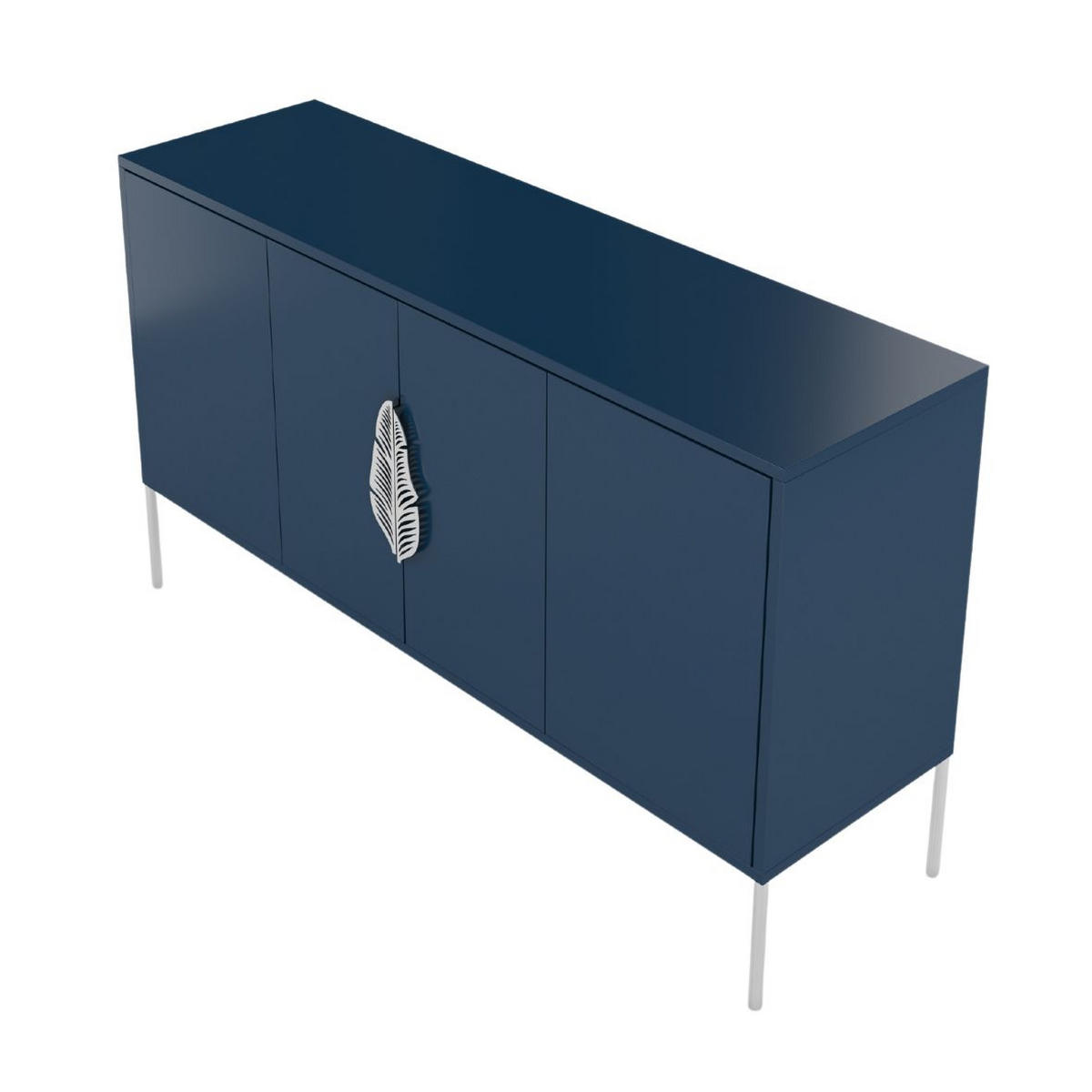 SIDEBOARD Merlin, Marinblau, Silberfarbene Details - Silberfarben/Dunkelblau, Holzwerkstoff/Metall (138/79/40cm) - Skandica