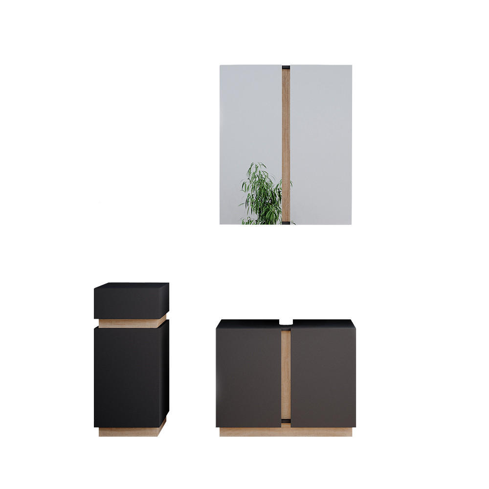 BADMÖBEL-SET Gloria Anthrazit 3 Teile, mit Midischrank - Anthrazit/Sonoma Eiche, Holzwerkstoff (70/55/34cm) - Vicco