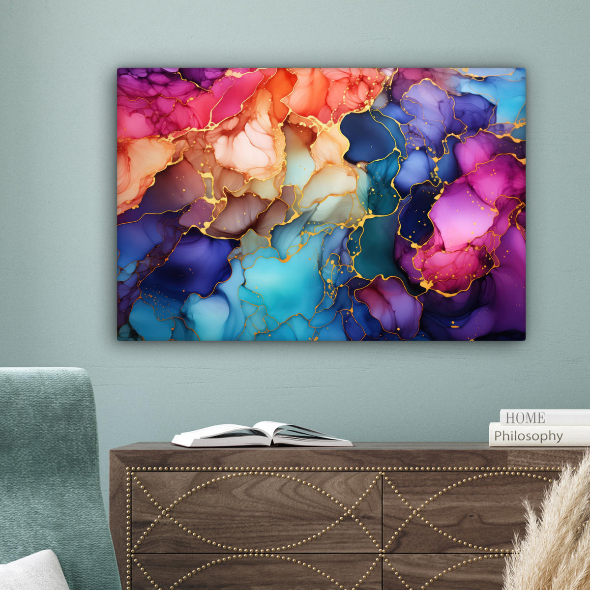 LEINWANDBILD Marmor - Bunt - Abstrakt Wanddeko 90x60 cm - Multicolor, Textil (90/60cm) - MuchoWow