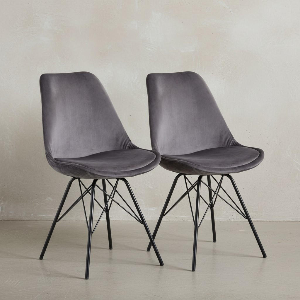 ESSZIMMERSTUHL 2er Set mit Metallgestell Skandinavisch gepolstert, Grau-Schwarz 58x48x86 cm - Schwarz/Grau, Textil/Metall (58/86/48cm) - KADIMA DESIGN