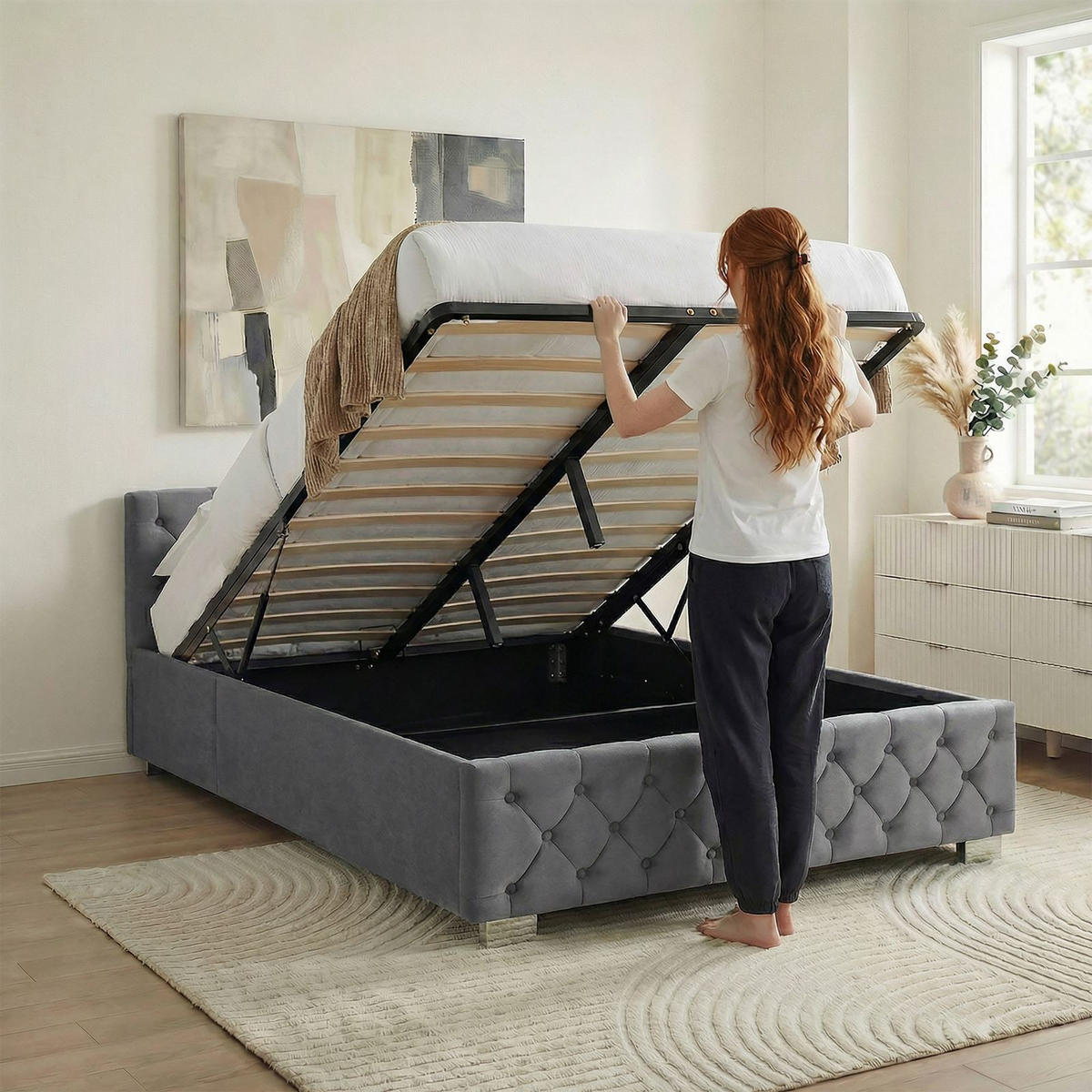 POLSTERBETT NURI 140x200 cm dunkelgrau - Dunkelgrau, Textil (140/200cm) - IDIMEX