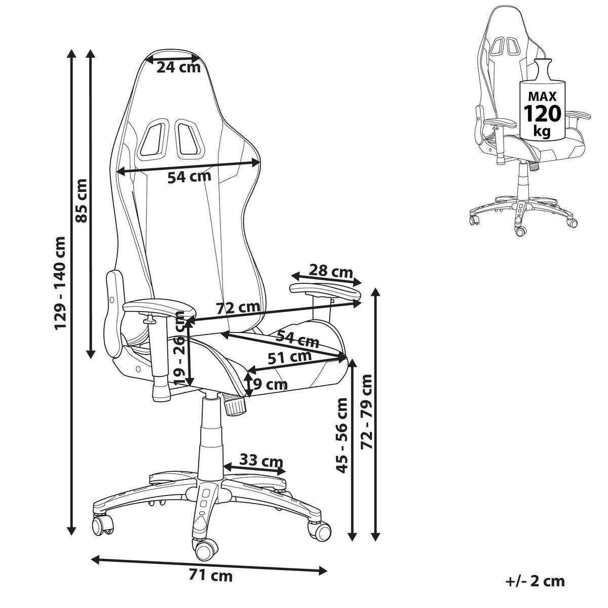 BÜROSTUHL Kunstleder Schwarz/Silber Knight - Schwarz, Kunststoff/Textil (71/129/71cm) - Beliani